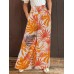 Woman Elastic Waist Floral Preppy Style 100  Polyester Loose Pants