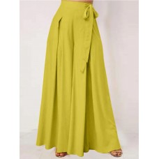 Women Solid Color Bowknot Pleated Loose Casual Wide Leg Pants