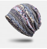 Women Polyester Cotton Overlay Ethnic Pattern Print Elastic Dual  use Bib Scarf Beanie Hat