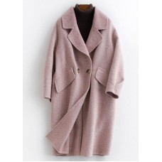 Fine pink Woolen Notched Coat Women oversize mid-length pockets coats