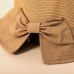 Women Color Matching Stitching Brim Straw Hat Rear Split Design Adjustable Bow Breathable Suncreen Bucket Hat