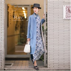 Fine blue wool coat for woman trendy plus size two ways to wear winter jackets embroidery coats