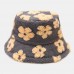 women Floral Pattern Autumn Winter Outdoor Lambswool Warmth Sunshade Bucket Hat
