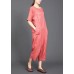 red cotton jumpsuit pants Omychic Solid Color Casual Loose Comfortable Jumpsuit