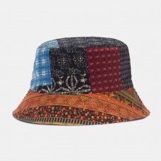 Women Ethnic Cashew Flower Print Sun Hat Cotton Double  sided  Wear Patchwork Casual Sunshade Bucket Hat