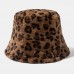 Women   Men Rabbit Hair Leopard Pattern Warm Casual Soft All  match Outdoor Bucket Hat