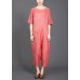 red cotton jumpsuit pants Omychic Solid Color Casual Loose Comfortable Jumpsuit