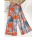 Woman Elastic Waist Floral Preppy Style 100  Polyester Loose Pants