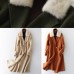 Fashion beige woolen outwear oversized long coats fur collar woolen outwear Notched