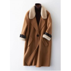 Luxury plus size clothing winter jackets fur collar outwear khaki big pockets Wool jackets