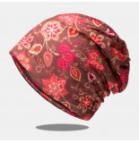 Women Colored Flower Printed Dual  use Elastic Baotou Hat Bib Fashion Breathable Soft Sunshade Scarf Beanie Hat