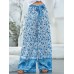 Bohemian High Waist Knotted Floral Print Holiday Ethnic Wide Leg Pants