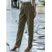 Women Solid Color Pleats Zipper Fly Casual Pants